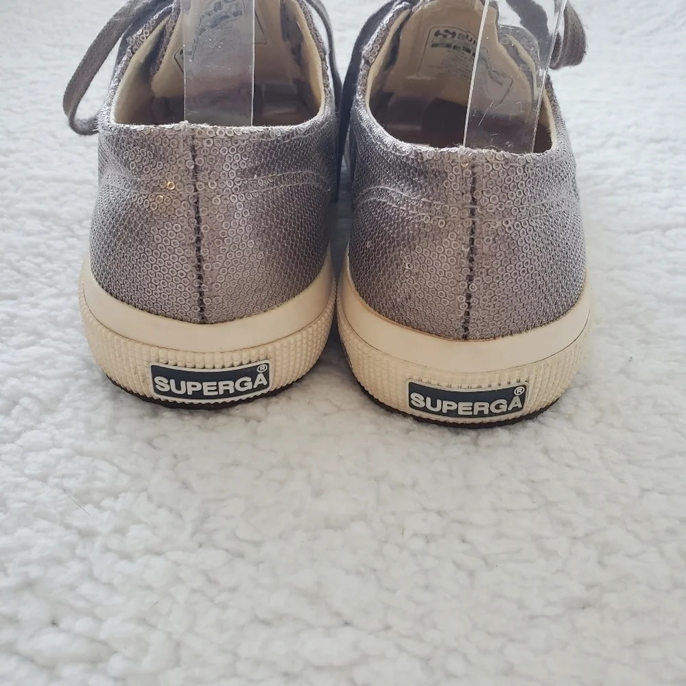 Women's‎ Superga Silver Sequin Canvas Low Top Lace Up Sneakers Size 6 W_ 4.5 M.